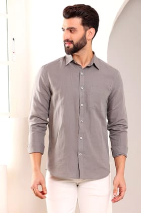 Desert Grey Pure Linen Shirt (Size - S) by BLUE EAGLE