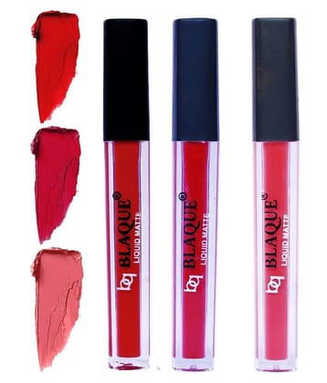 bq BLAQUE Matte Liquid Lipstick Combo of 3 Lip Color 4ml each, Waterproof - Red, Dark Pinkish Red, Pinkish Peach