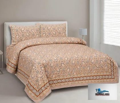 3001-Hometrade India-Standard King Size (90*108 Inches)-Pure Cotton Jaipuri Double Bedsheet With Matching Pillow Cover