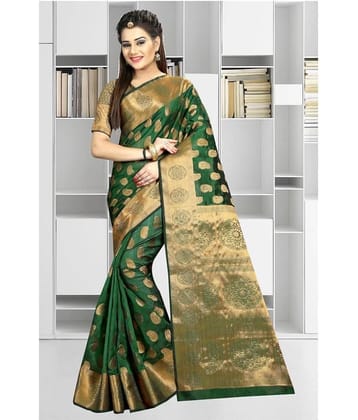 Gazal Fashions Banarasi Silk Embroidered Saree With Unstitched Blouse Piece ( Multicolor )