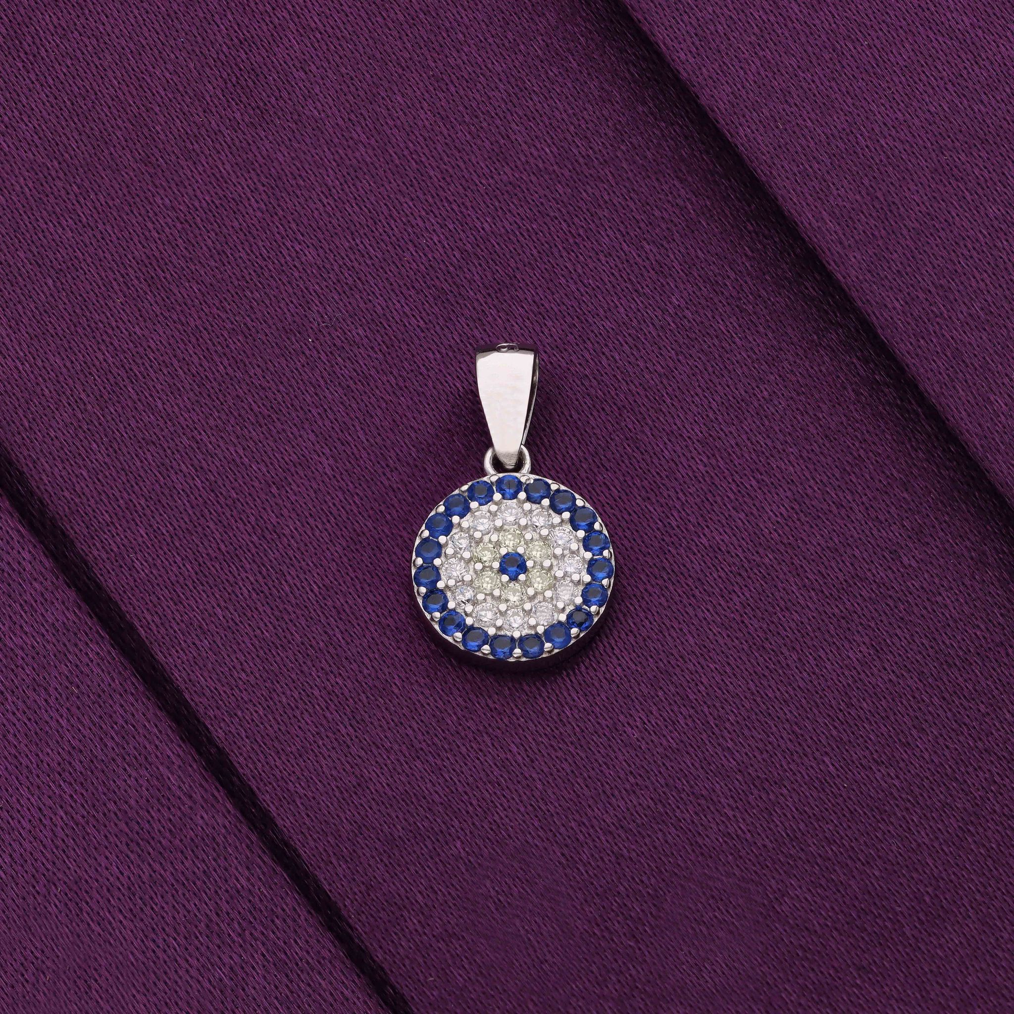 Zircon Studded Evil Eye Silver Pendant-White Stone / Silver