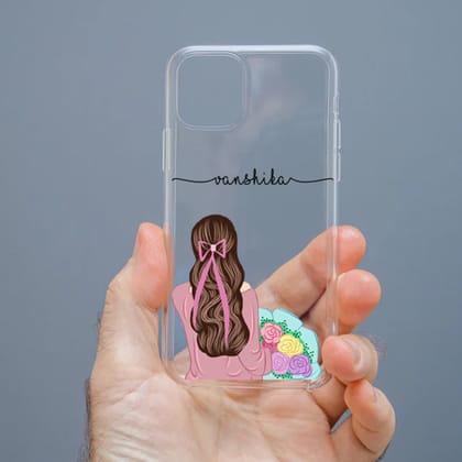 Personalized Cute Girl Transparent Silicon Case Customised with Name for Oppo, Vivo, Redmi, Realme, Poco, Mi, OnePlus, Samsung, iPhone, and More - design 10