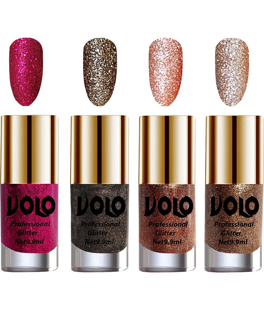 VOLO Professionally Used Glitter Shine Nail Polish Magenta,Grey,Peach Gold Pack of 4 39 mL