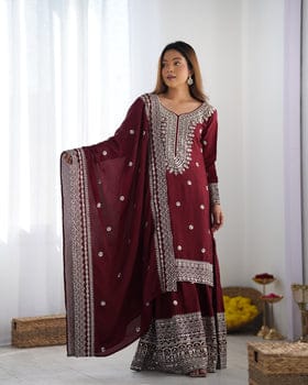 Beautiful Top-Plazo And Dupatta With Heavy Embroidery Sequence Work Beautiful Top-Plazo And Dupatta With Heavy Embroidery Sequence Work