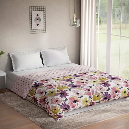 DDECOR - Optima Collection 100% Cotton Floral Pattern 136TC King Quilt |229 CM X 274 CM| - Pink