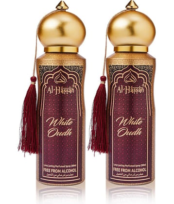 Al - Hassan White Oudh Perfumed Spray For Men & Women Lasting Body Spray 200 ml (Pack of 2)