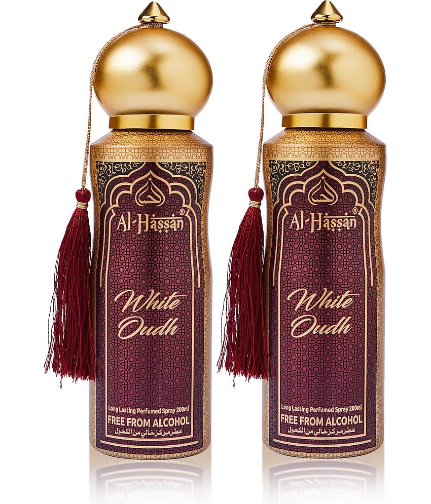 Al - Hassan White Oudh Perfumed Spray For Men & Women Lasting Body Spray 200 ml (Pack of 2)
