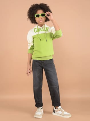 Green Color-Block Hooded Neck Sweatshirt-9-10Y / Green
