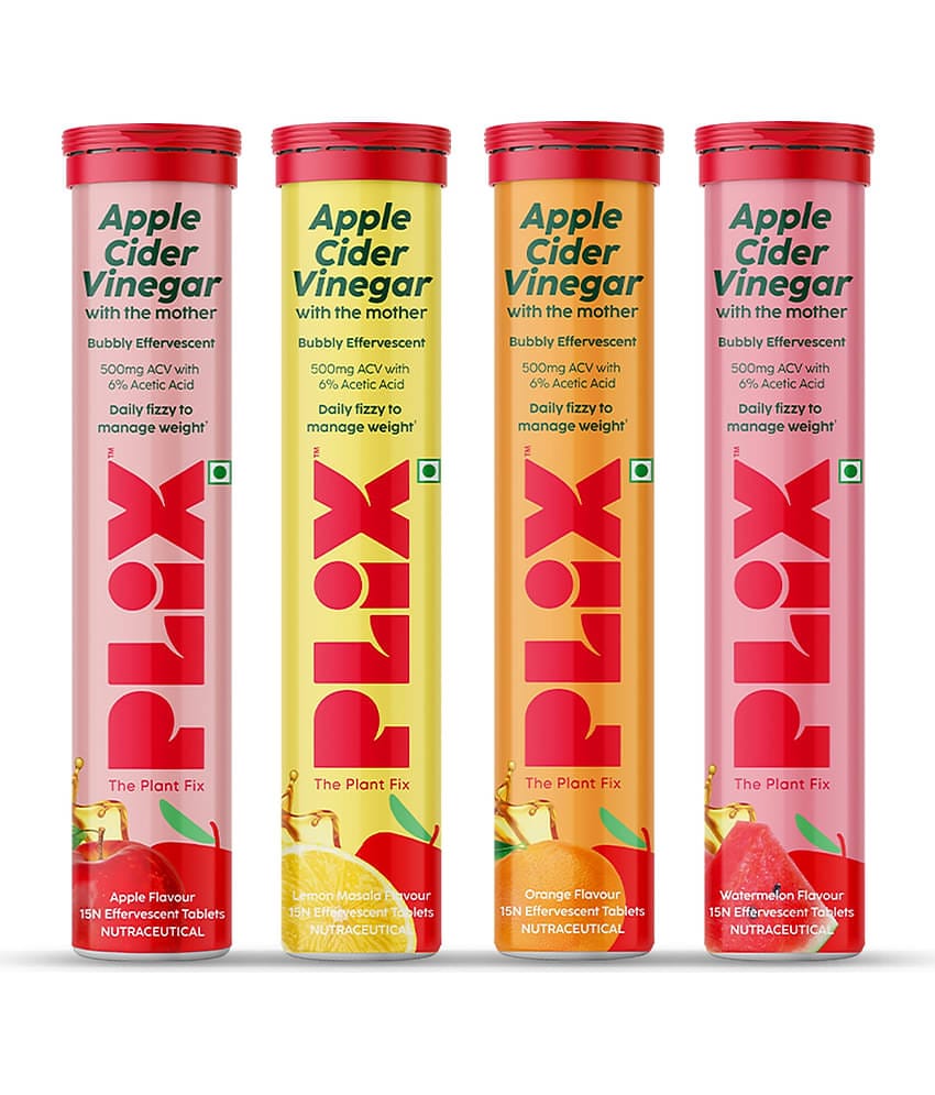 Plix ACV Apple Cider Vinegar Effervescent Tablets For Weight Management (4 x 15 Tablets)