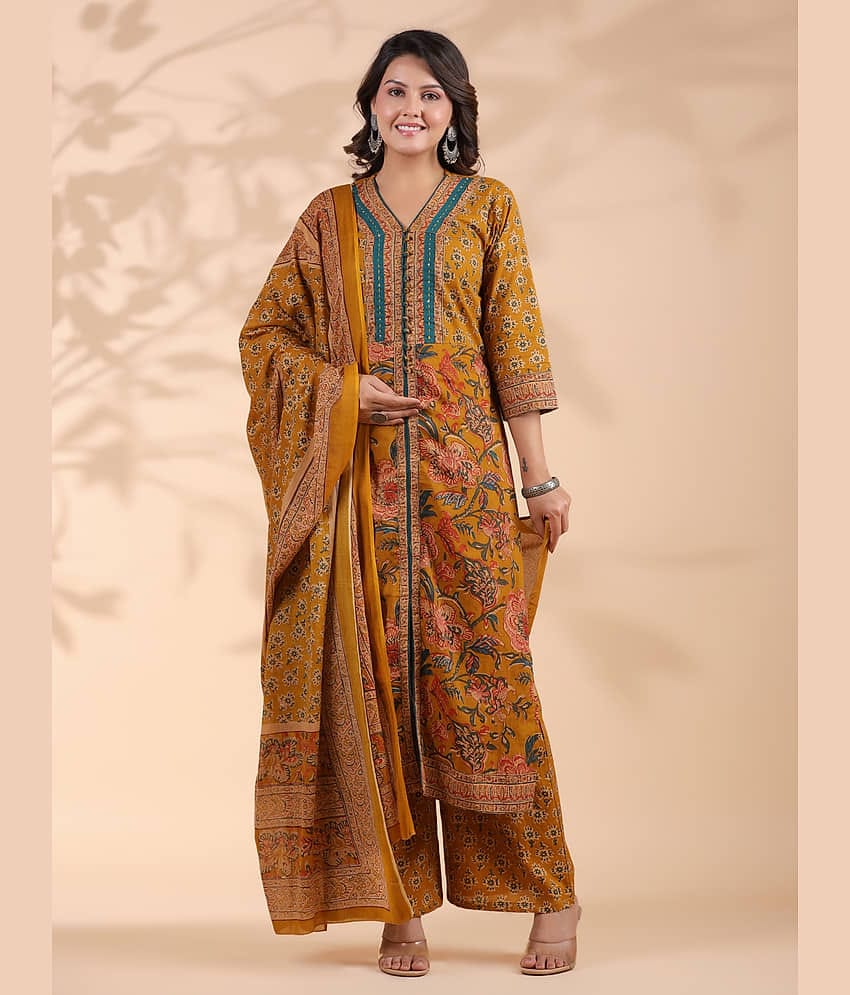 Vbuyz Cotton Printed Kurti With Palazzo Women's Stitched Salwar Suit - Wine ( Pack of 1 )