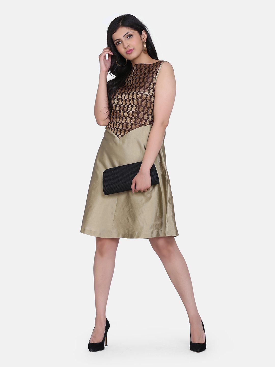 Silk A Line Party Dress - Golden-Standard Size / XS