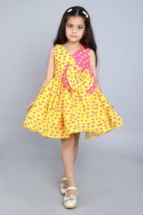 Heart Colorblock Cotton Dress -Yellow n Pink-1-2Y / Yellow