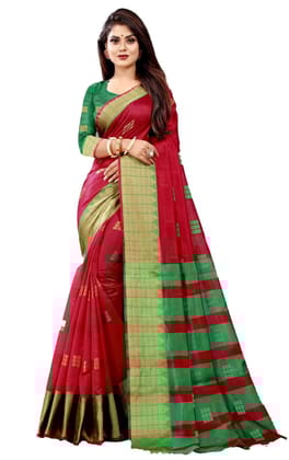 Women's Art Silk Woven Design Venkatgiri Saree with Unstitched Blouse (Red)