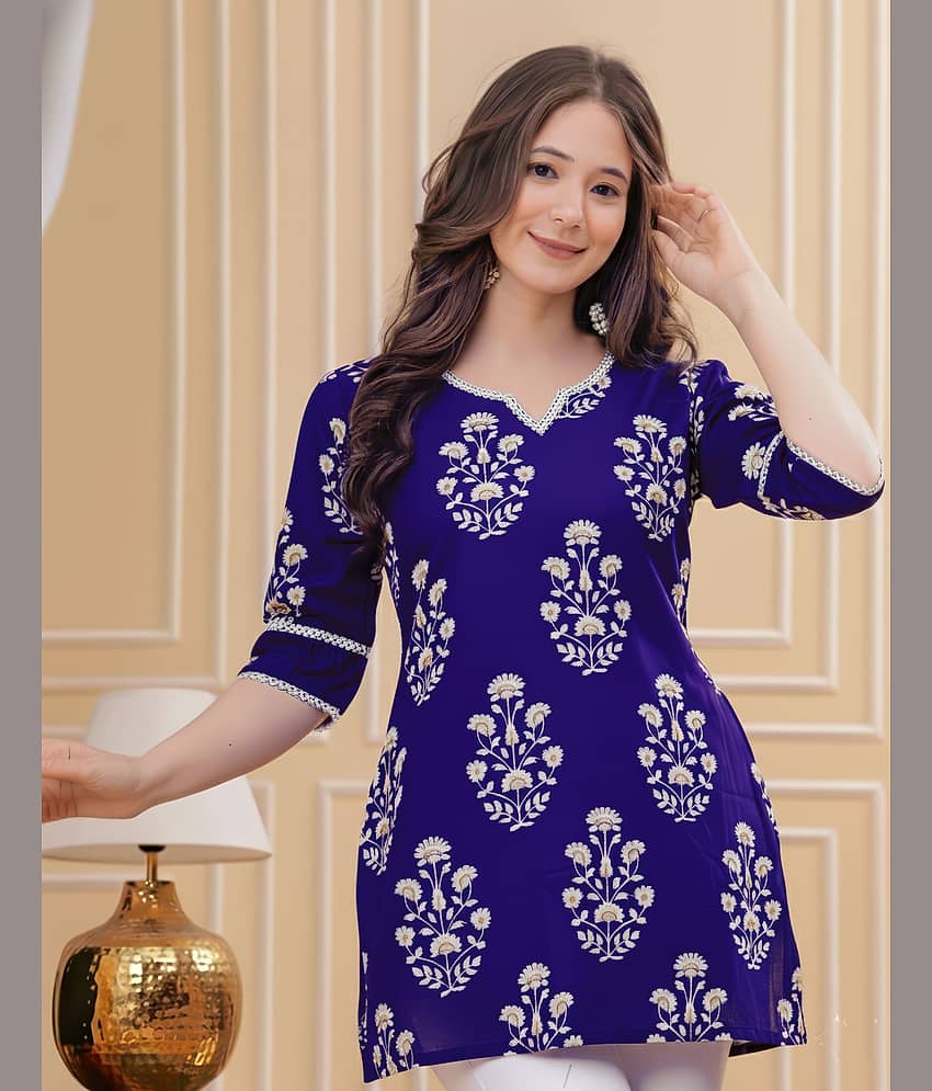 anushansa Women Viscose Rayon Printed Straight Kurti ( Purple )