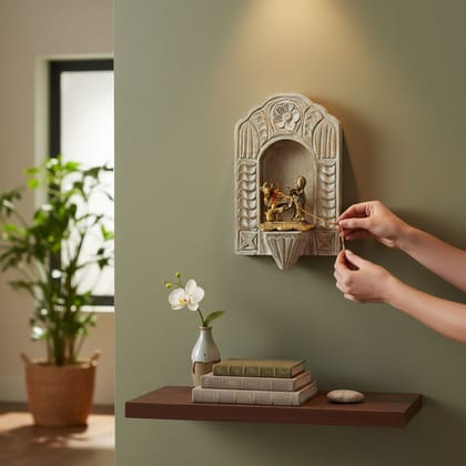 BAANMATA INTERNATIONAL Handicraft Carved Pooja-Stand Jharokha,God-Statue Stand Wooden Wall-Jharokha,Home Living Pooja-Room Decors Jharokha