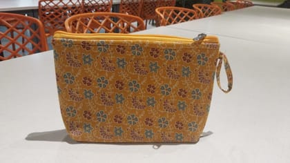 Floral Print Cotton Zipper Pouch (Yellow) | Compact Organizer | Casual Use