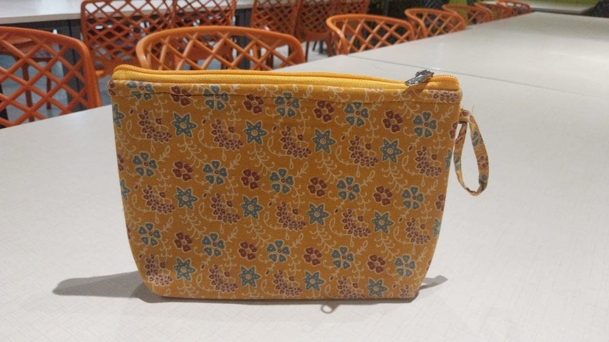 Floral Print Cotton Zipper Pouch (Yellow) | Compact Organizer | Casual Use
