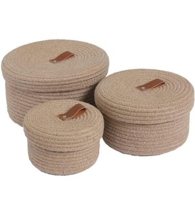 Generic Cotton 3 Pcs Set Roti Box Storage Basket With Lid (Beige)-PID66357 Generic Cotton 3 Pcs Set Roti Box Storage Basket With Lid (Beige)-PID66357