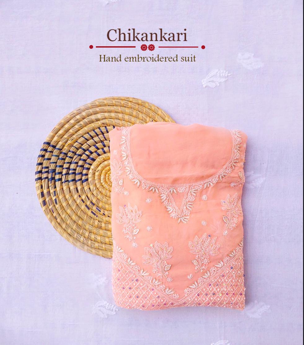 Hand Embroidered Suit with Dupatta | Orange