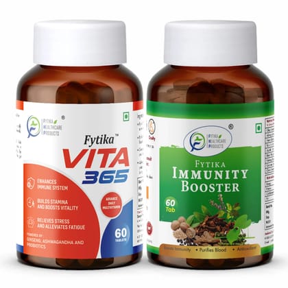 Fytika Vita 365 and Immunity Booster: Boosts Energy, Immunity, Manages Stress, For Men, Women - 60 Tablets Each