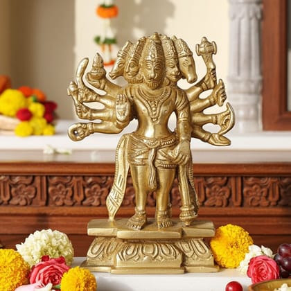 Brass Panchmukhi Hanuman Murti - Temple Quality Idol, Height : 7 Inch (BSMAS1039 F)