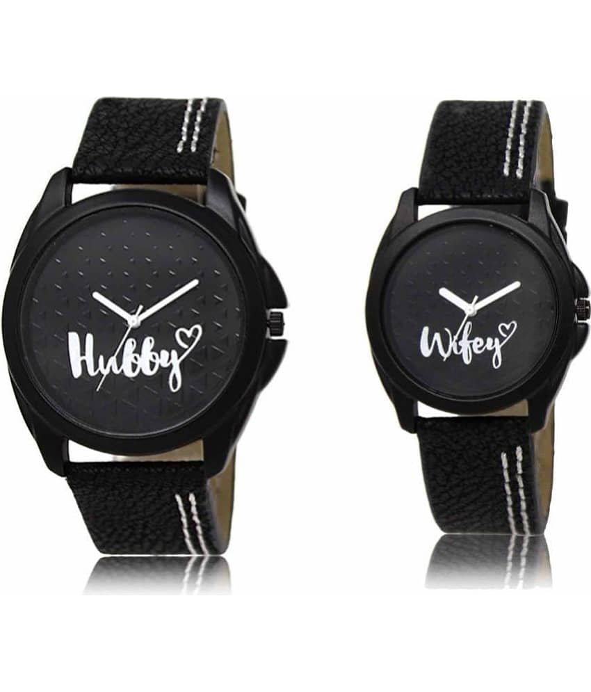 Lorem - Black Leather Analog Couple's Watch