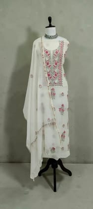 Lucknow Chikankari Hand-Embroidered Mul Cotton Unstitched Dress Material