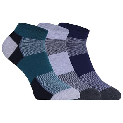 USOXO Men's Jacquard Checks Design Socks I Non-Slip Ankle Length Combed Cotton I Breathable and Lightweight I Comfortable Free Size Sock for Daily Gym Formal Hiking Workout Sports  Set of 3