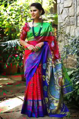 Beautiful Peachy Pink Color Linen Digital Printed Sari 1071