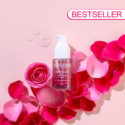 Suroskie Rose Glass Face Serum - All Rounder Skin Serum - Strengthened Skin Barrier, Deep Hydration, Age-Defying Power, For All Skin Types (30ML)-Singles | ₹749