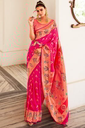 Strawberry Pink Paithani Silk Saree