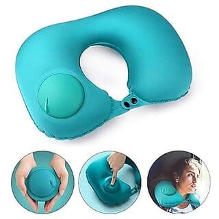 Button Travel Neck Pillow Portable Push Type Automatic Inflatable U-Shaped Pillow Neck Rest Travel Press Button Neck Pillow for Outdoor Travelling Air Cushion Self Inflating Button Neck Pillow