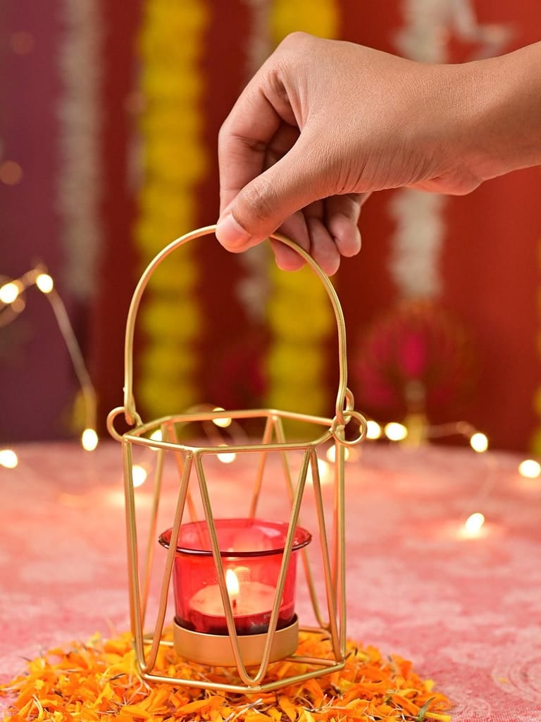 VON CASA Red & Golden T-Light Holder