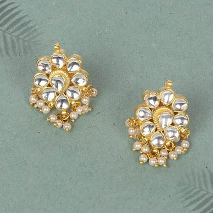 Gold-Plated Jadau Paachi Kundan Pearl Studs