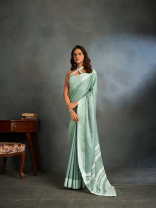 Light Green Chikankari soft linen Saree