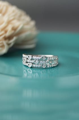Heart Shower Three Layer Sterling Silver Ring-US 5 = 15.6mm Diameter / Silver
