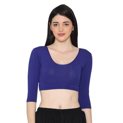 Women's 3/4 Length Cotton Stretchable Readymade Plain Blouse - Ink Blue Ink Blue S