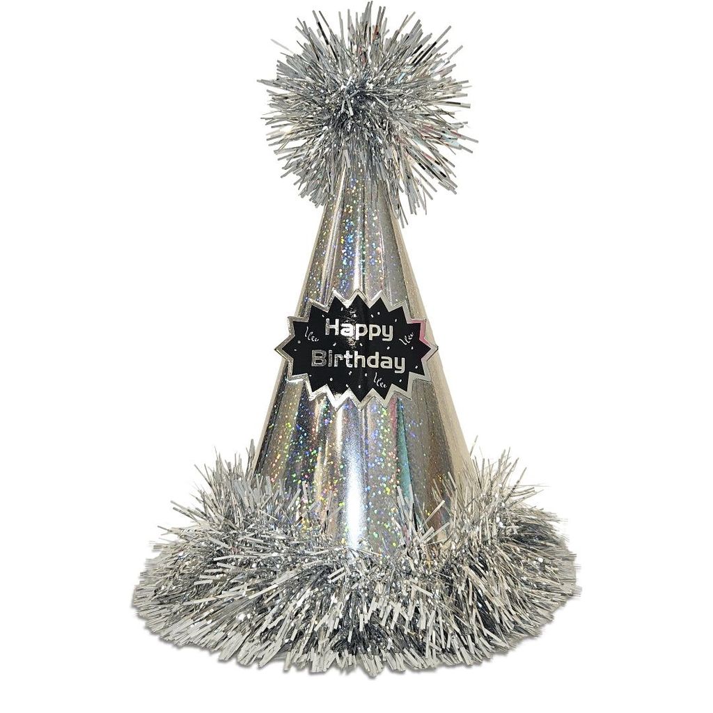 Happy Birthday Silver Glittery Hat with Fringe - 1PC - Party and Festive Needs | Buy online on ZillyBuy