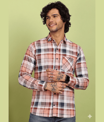 allan peter 100% Cotton Regular Fit Checks Full Sleeves Men's Casual Shirt - Multicolor 2 ( Pack of 1 )