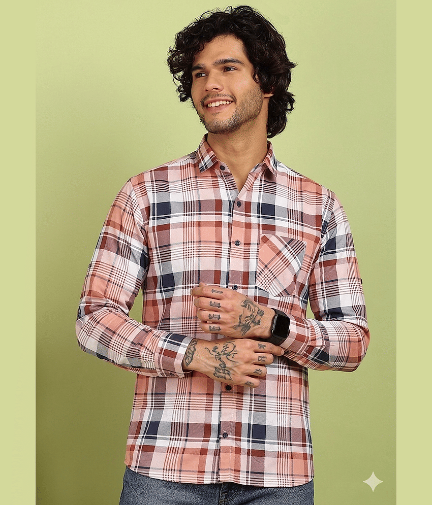 allan peter 100% Cotton Regular Fit Checks Full Sleeves Men's Casual Shirt - Multicolor 2 ( Pack of 1 )