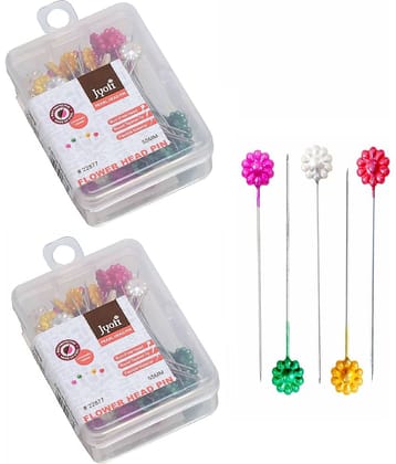 Jyoti Pearl Head Pins Flower Multicolored for Tailoring, Dressmaking, Crafting, Sewing, Ornament, Patch Work, Florist, Decorating, Hijab, and Scarf for Women # 22877 (50 Pins in a Box) - Pack of 2