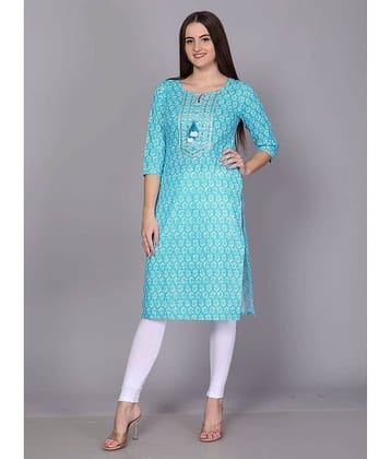 JC4U Cotton Printed Straight Women's Kurti - Turquoise ( Pack of 1 )