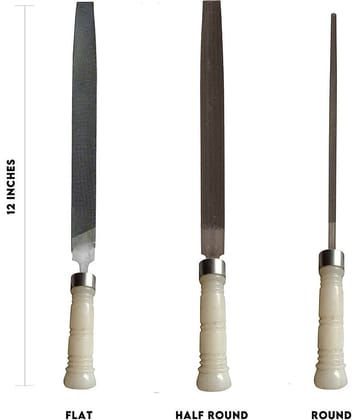 LAXMI PVC Handle Set of 3 File Flat, Half Round, Round 12 Inches 3 Hand Tool