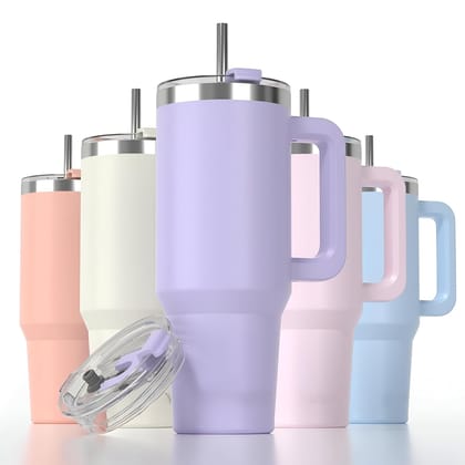 KKK Retailers 1.2 ML Hot and Cold Tumbler with Handle and Straw Lid Double Insulated Cup Reusable Stainless Steel Water Bottle 100 Percent Leak Proof Mug Cupholder for Gym and Travelling