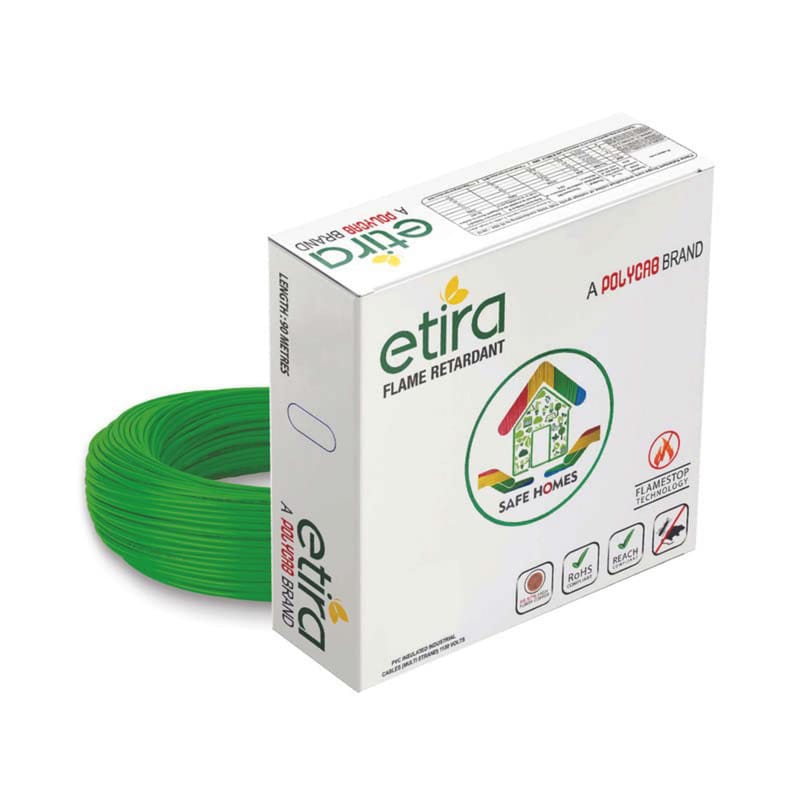 Polycab ETIRA Flame Retardant House Wire PVC Insulated Copper Cable Electric Wire (0.75 SQMM, Green, 90m)