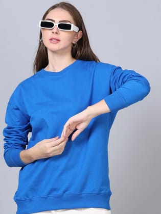 Women Royal Blue Long Sleeve Solid Oversized T-Shirt-M / Royal Blue