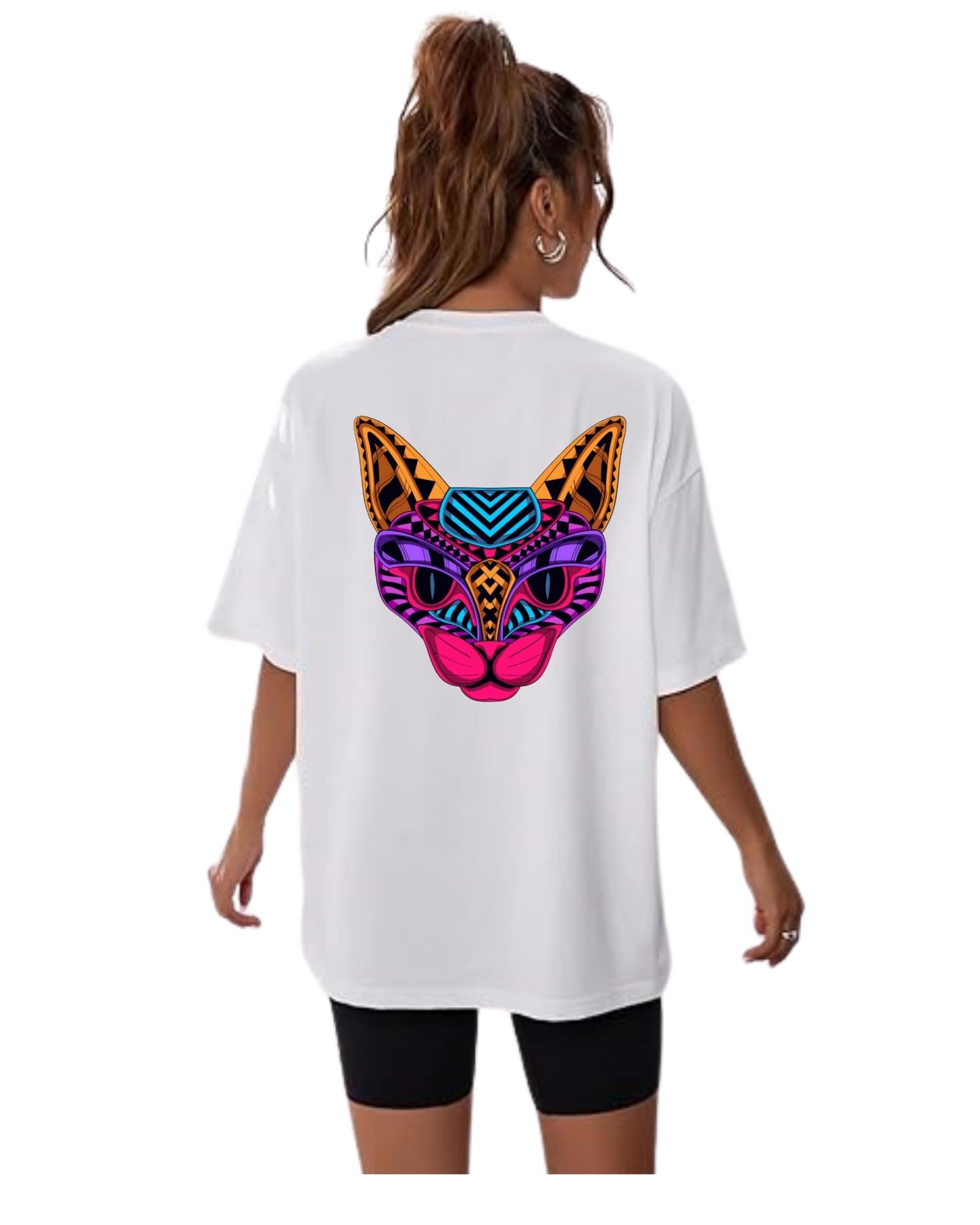 Women's Graphic Printed Cotton Short Sleeve Shirt White (Size L)