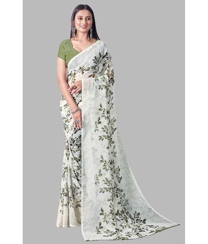 Sanjana Silks Georgette Printed Saree With Unstitched Blouse Piece ( Brown )