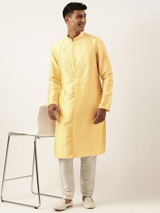 Yellow Embroidery Angrakha Kurta Set-Made To Measure / Kurta Churidaar Set