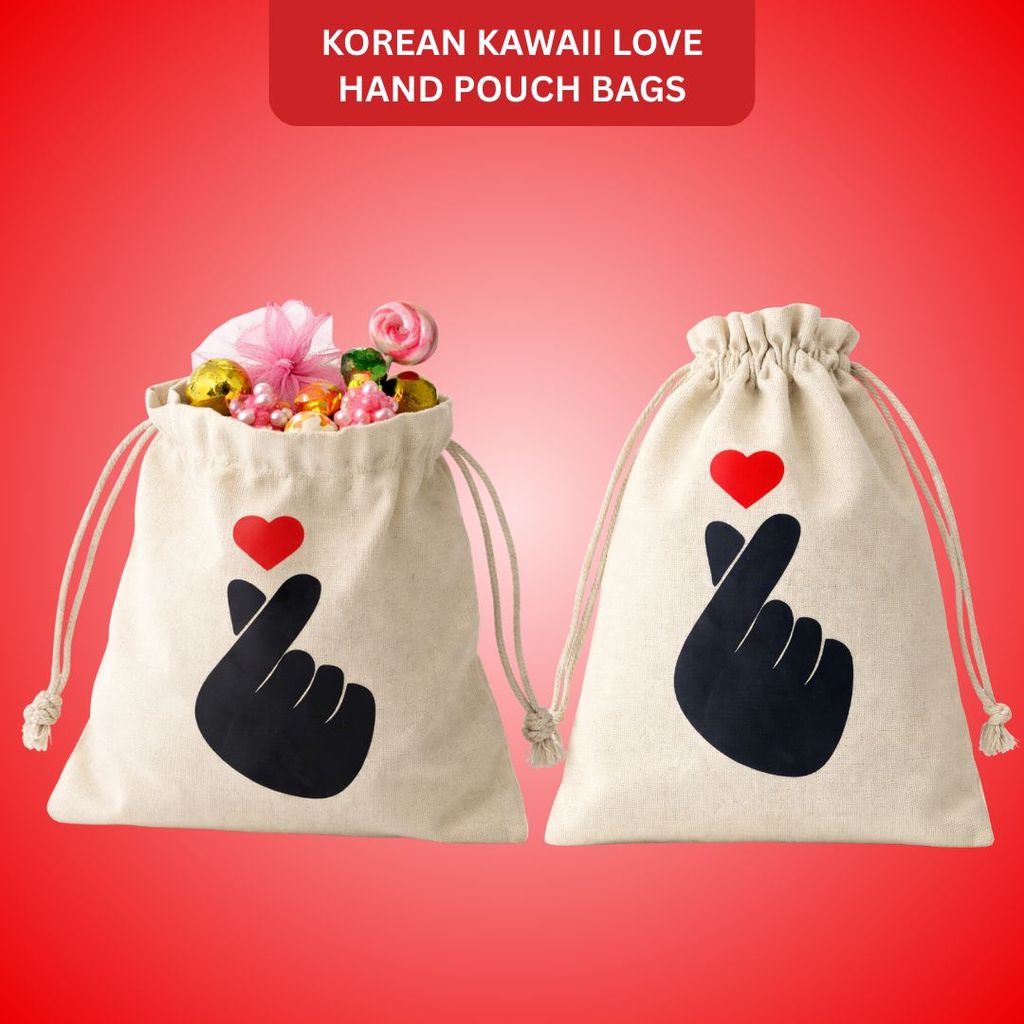 Korean Kawaii Love Hand Sign Potli Return Gift Pouch Bags- Set of 10 - Party and Festive Needs | Buy online on ZillyBuy